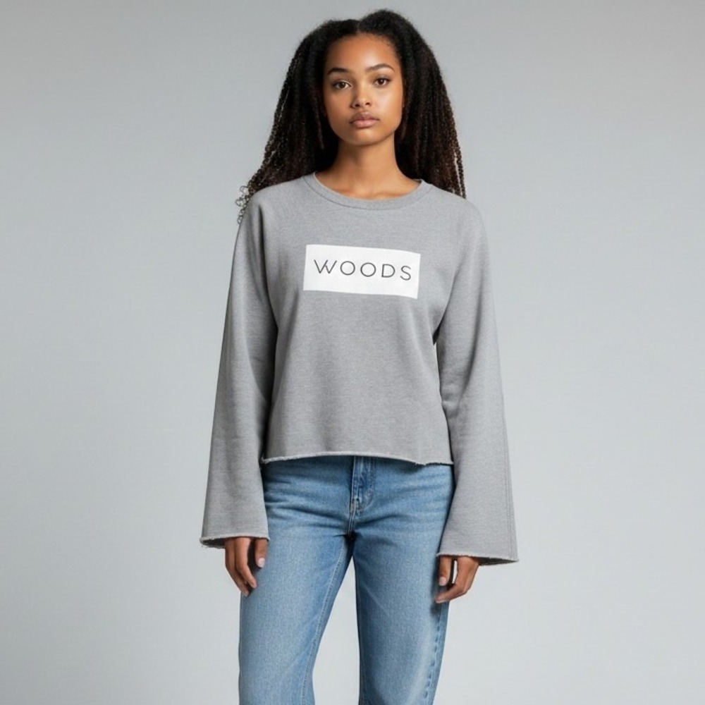 Viktoria & Woods 'Woods' Spell Out Grey Sweater Women's Size 1 Bell Sleeve Crop